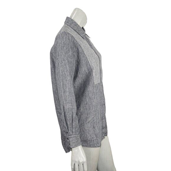 ATEA OCEANIE size 36 Chambray Button up Shirt in Gray bib front - Picture 5 of 8